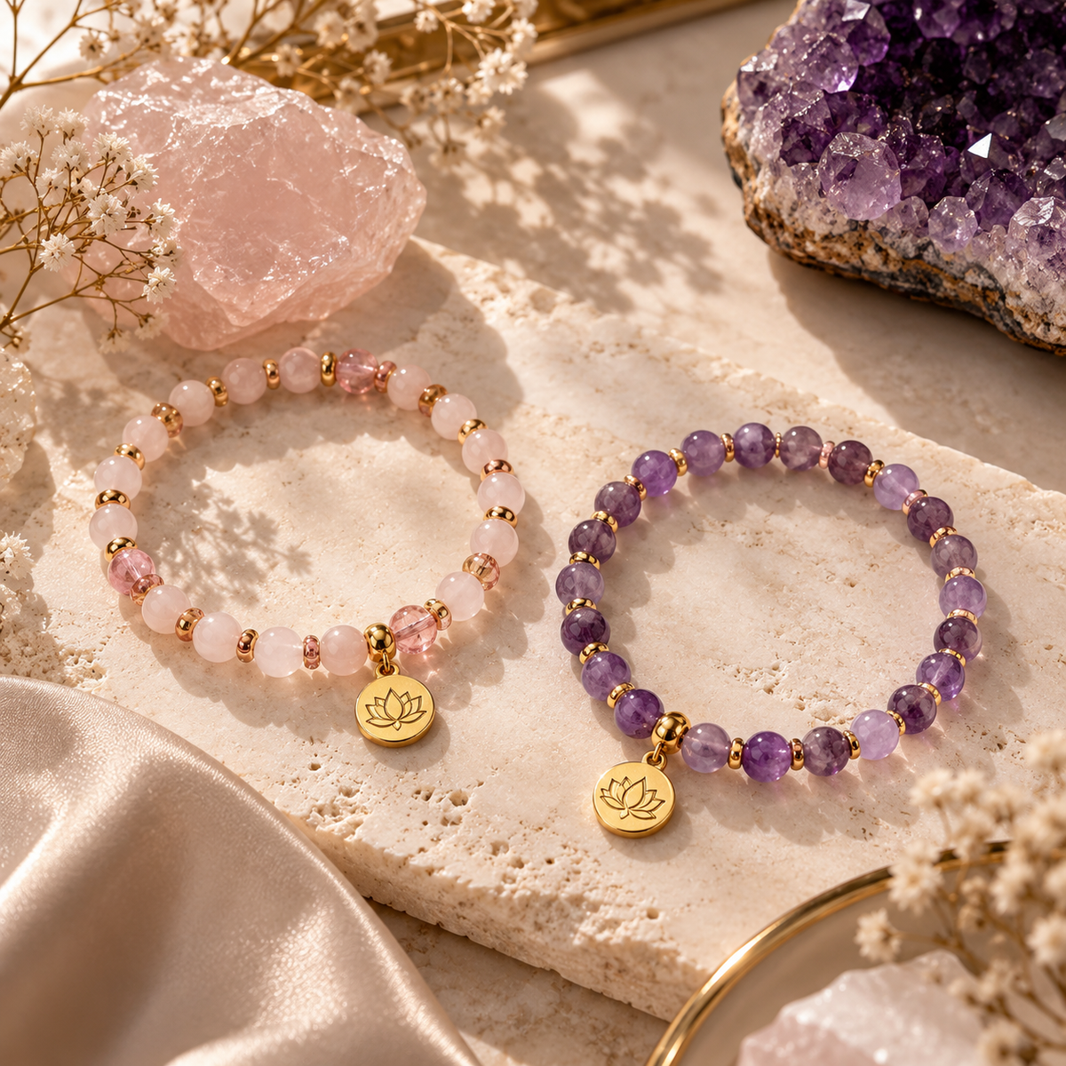 MUSEVAR SERENIA – Rosenquarz & Amethyst Armband